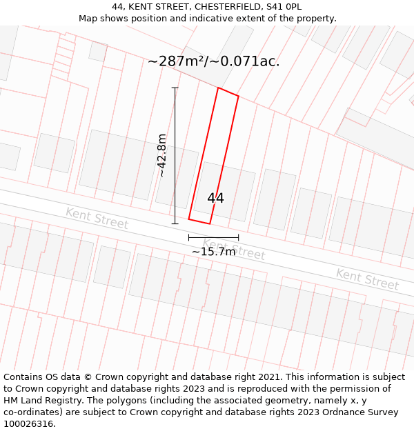 44, KENT STREET, CHESTERFIELD, S41 0PL: Plot and title map