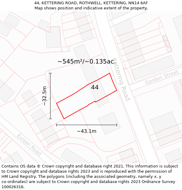 44, KETTERING ROAD, ROTHWELL, KETTERING, NN14 6AF: Plot and title map