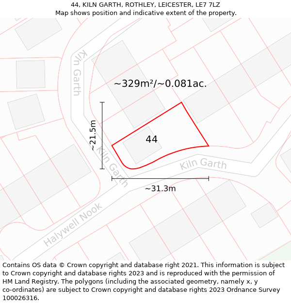 44, KILN GARTH, ROTHLEY, LEICESTER, LE7 7LZ: Plot and title map