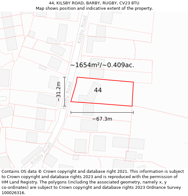 44, KILSBY ROAD, BARBY, RUGBY, CV23 8TU: Plot and title map