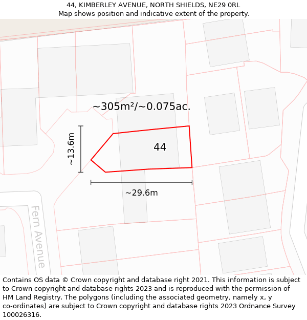 44, KIMBERLEY AVENUE, NORTH SHIELDS, NE29 0RL: Plot and title map