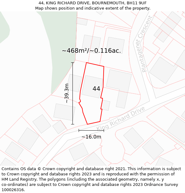 44, KING RICHARD DRIVE, BOURNEMOUTH, BH11 9UF: Plot and title map