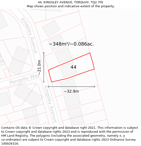 44, KINGSLEY AVENUE, TORQUAY, TQ2 7FE: Plot and title map