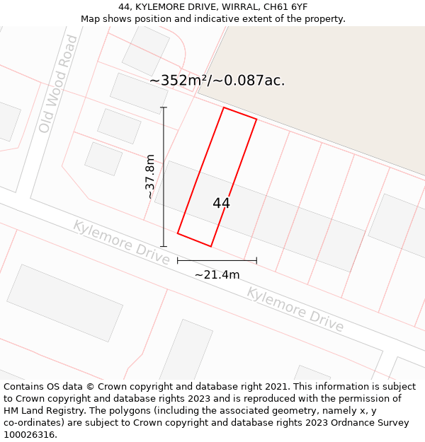 44, KYLEMORE DRIVE, WIRRAL, CH61 6YF: Plot and title map