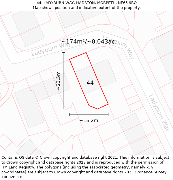 44, LADYBURN WAY, HADSTON, MORPETH, NE65 9RQ: Plot and title map