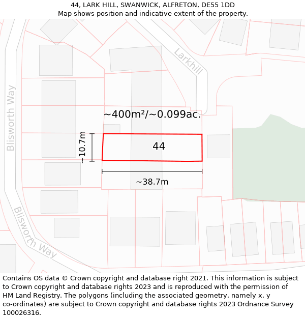 44, LARK HILL, SWANWICK, ALFRETON, DE55 1DD: Plot and title map