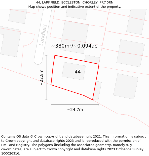 44, LARKFIELD, ECCLESTON, CHORLEY, PR7 5RN: Plot and title map