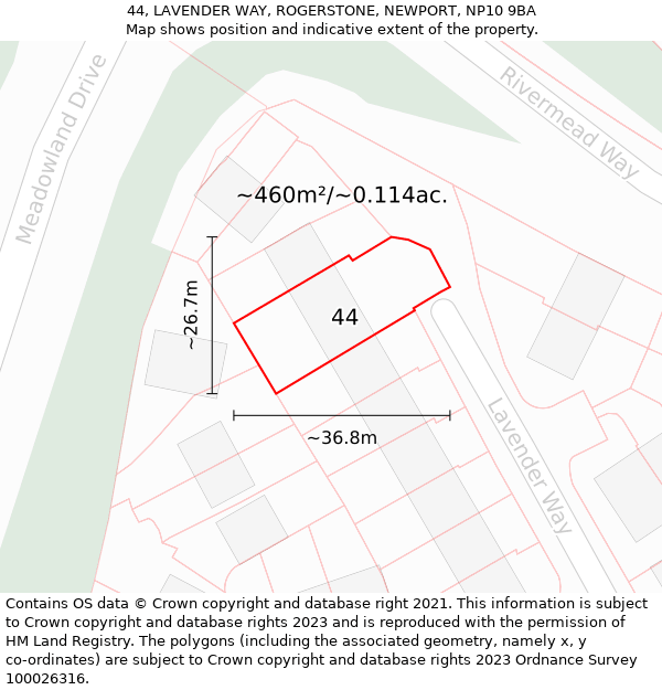 44, LAVENDER WAY, ROGERSTONE, NEWPORT, NP10 9BA: Plot and title map