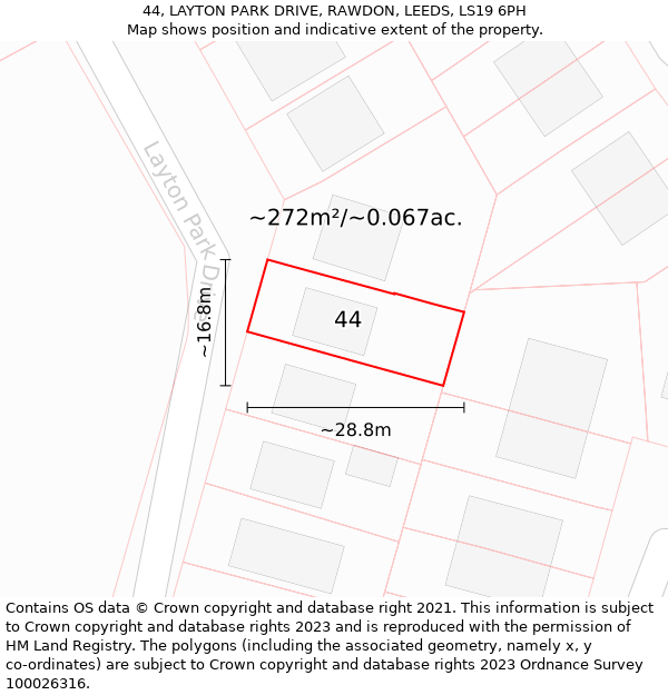 44, LAYTON PARK DRIVE, RAWDON, LEEDS, LS19 6PH: Plot and title map