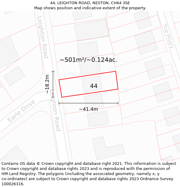 44, LEIGHTON ROAD, NESTON, CH64 3SE: Plot and title map