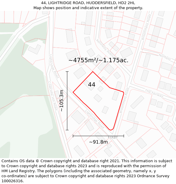 44, LIGHTRIDGE ROAD, HUDDERSFIELD, HD2 2HL: Plot and title map