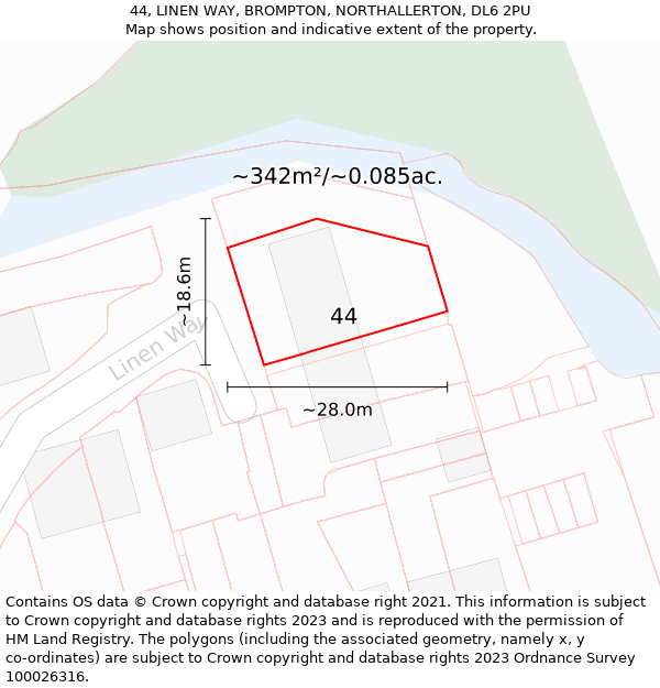 44, LINEN WAY, BROMPTON, NORTHALLERTON, DL6 2PU: Plot and title map