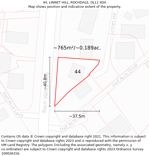 44, LINNET HILL, ROCHDALE, OL11 4DA: Plot and title map