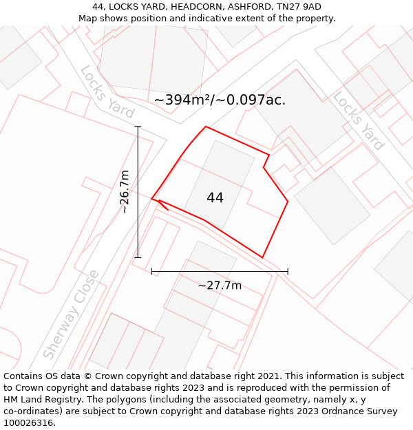 44, LOCKS YARD, HEADCORN, ASHFORD, TN27 9AD: Plot and title map