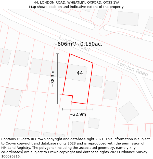 44, LONDON ROAD, WHEATLEY, OXFORD, OX33 1YA: Plot and title map