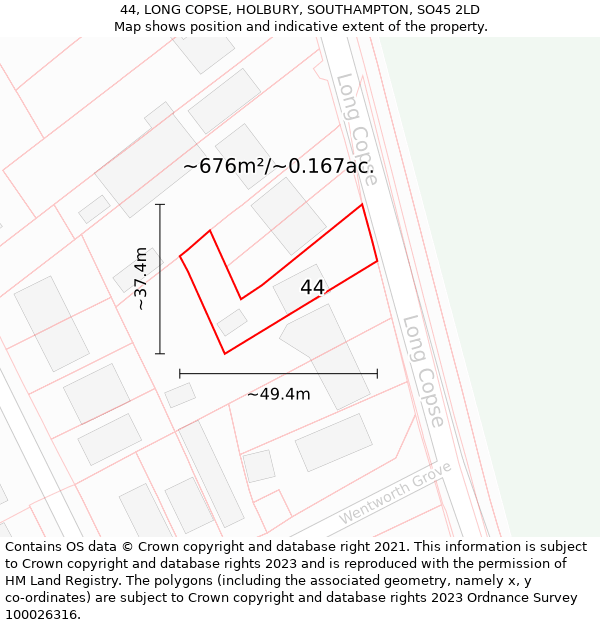 44, LONG COPSE, HOLBURY, SOUTHAMPTON, SO45 2LD: Plot and title map