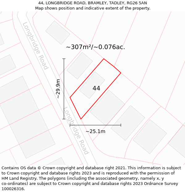 44, LONGBRIDGE ROAD, BRAMLEY, TADLEY, RG26 5AN: Plot and title map