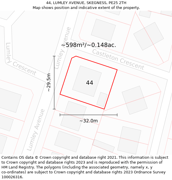 44, LUMLEY AVENUE, SKEGNESS, PE25 2TH: Plot and title map