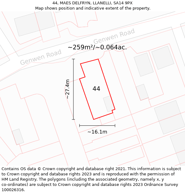 44, MAES DELFRYN, LLANELLI, SA14 9PX: Plot and title map