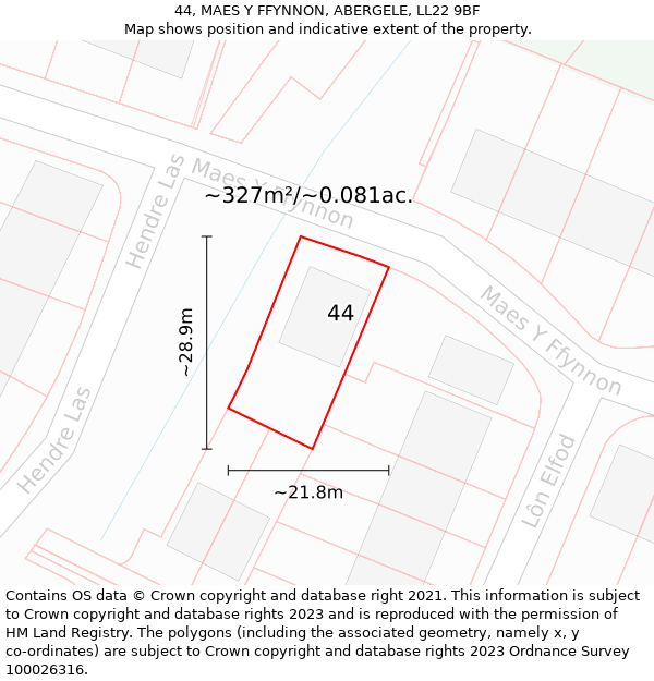 44, MAES Y FFYNNON, ABERGELE, LL22 9BF: Plot and title map