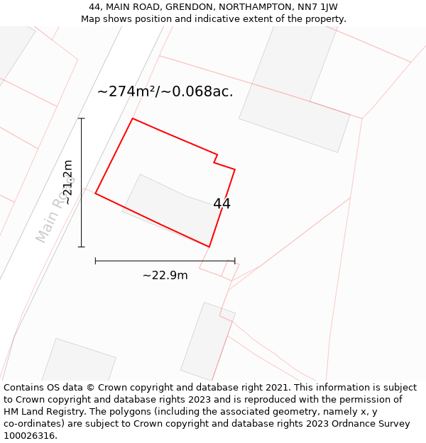 44, MAIN ROAD, GRENDON, NORTHAMPTON, NN7 1JW: Plot and title map