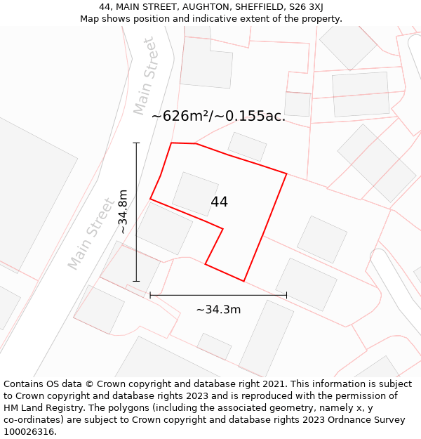 44, MAIN STREET, AUGHTON, SHEFFIELD, S26 3XJ: Plot and title map