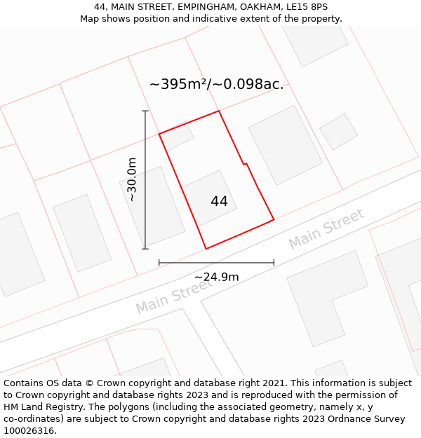 44, MAIN STREET, EMPINGHAM, OAKHAM, LE15 8PS: Plot and title map