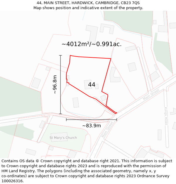 44, MAIN STREET, HARDWICK, CAMBRIDGE, CB23 7QS: Plot and title map