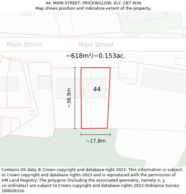 44, MAIN STREET, PRICKWILLOW, ELY, CB7 4UN: Plot and title map