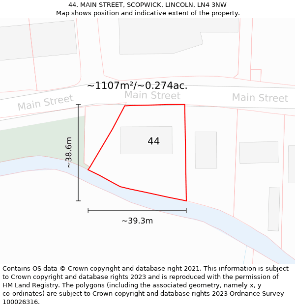 44, MAIN STREET, SCOPWICK, LINCOLN, LN4 3NW: Plot and title map