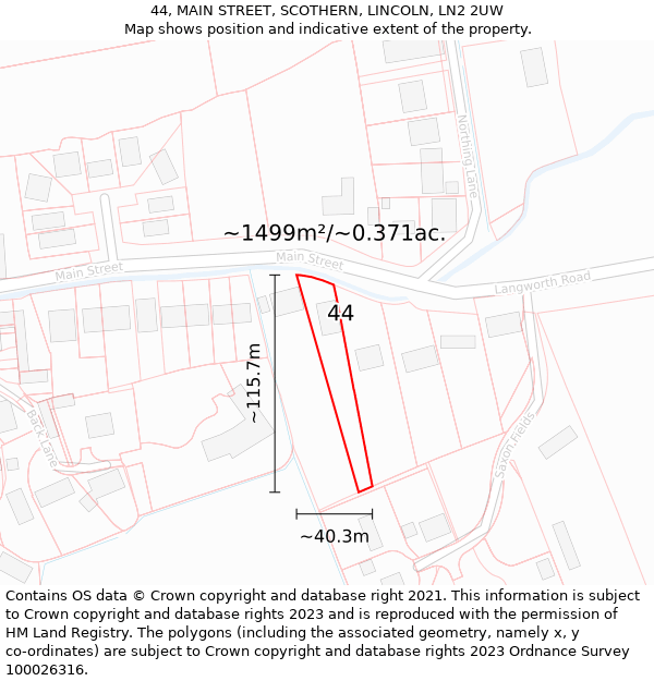 44, MAIN STREET, SCOTHERN, LINCOLN, LN2 2UW: Plot and title map