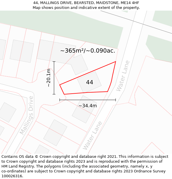 44, MALLINGS DRIVE, BEARSTED, MAIDSTONE, ME14 4HF: Plot and title map