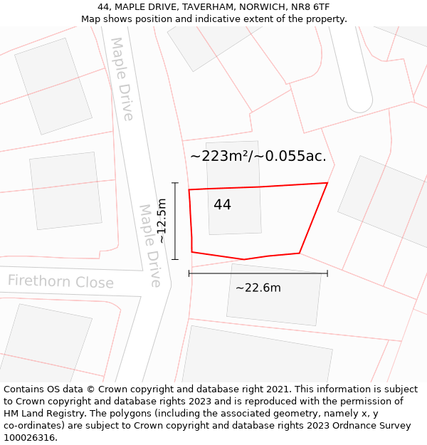 44, MAPLE DRIVE, TAVERHAM, NORWICH, NR8 6TF: Plot and title map