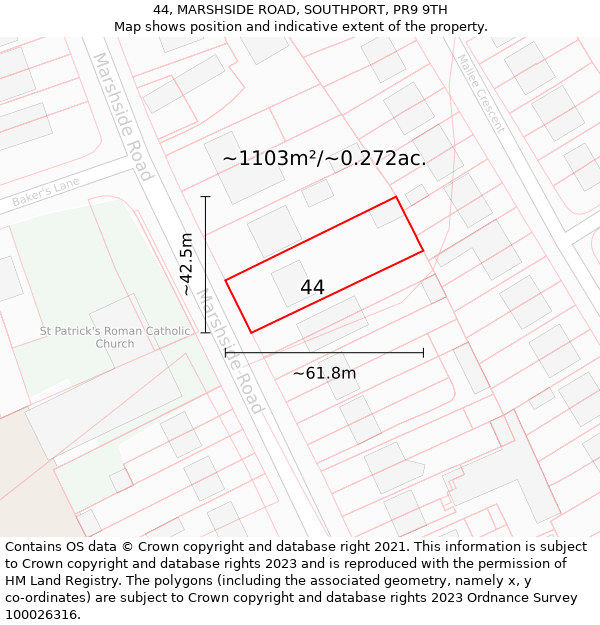 44, MARSHSIDE ROAD, SOUTHPORT, PR9 9TH: Plot and title map