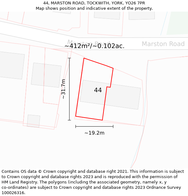 44, MARSTON ROAD, TOCKWITH, YORK, YO26 7PR: Plot and title map