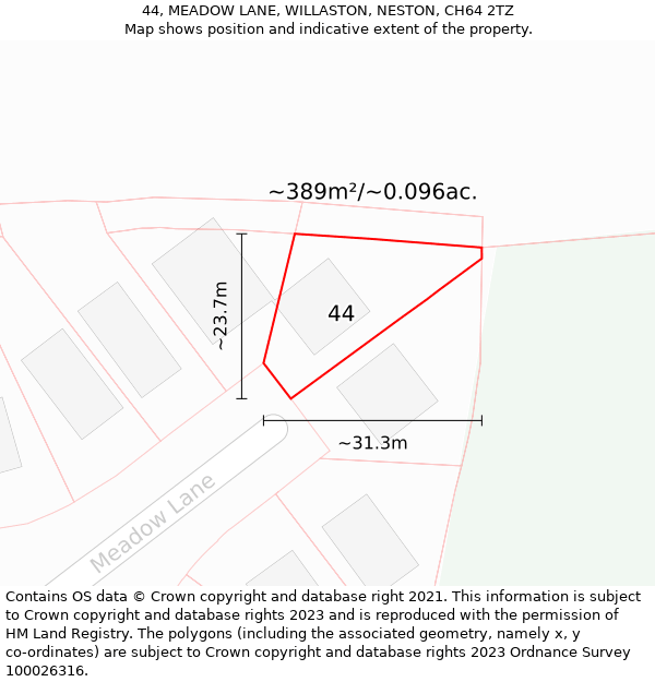 44, MEADOW LANE, WILLASTON, NESTON, CH64 2TZ: Plot and title map