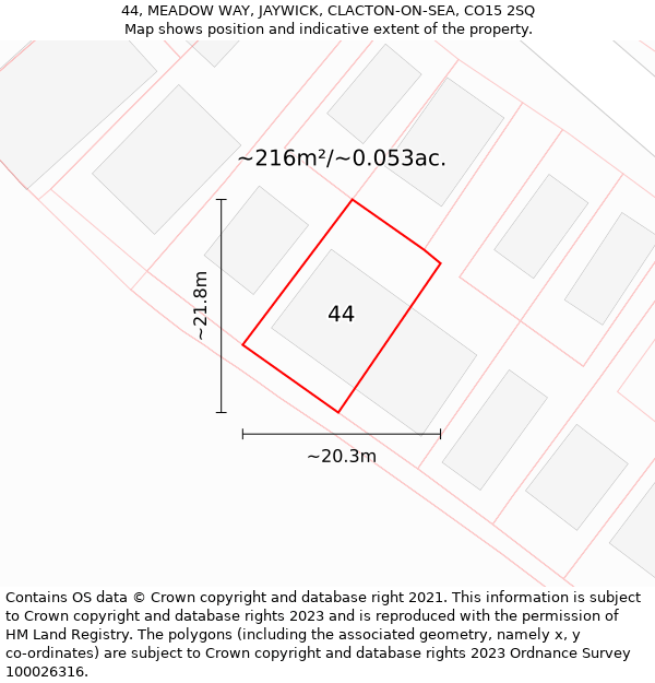 44, MEADOW WAY, JAYWICK, CLACTON-ON-SEA, CO15 2SQ: Plot and title map