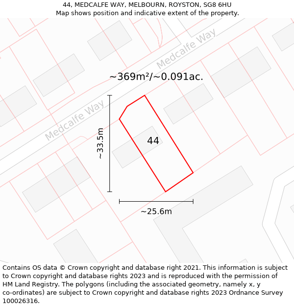 44, MEDCALFE WAY, MELBOURN, ROYSTON, SG8 6HU: Plot and title map