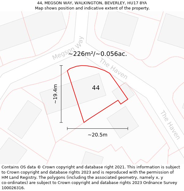 44, MEGSON WAY, WALKINGTON, BEVERLEY, HU17 8YA: Plot and title map