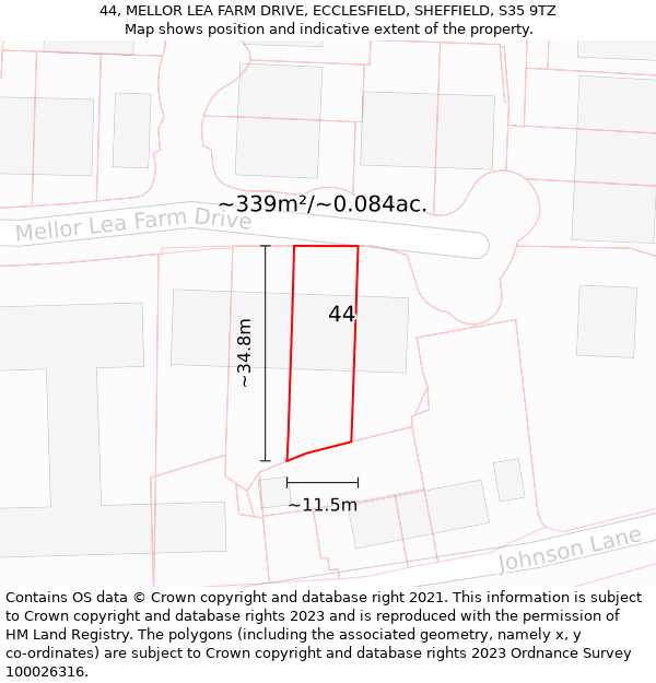 44, MELLOR LEA FARM DRIVE, ECCLESFIELD, SHEFFIELD, S35 9TZ: Plot and title map