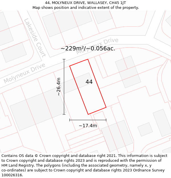 44, MOLYNEUX DRIVE, WALLASEY, CH45 1JT: Plot and title map