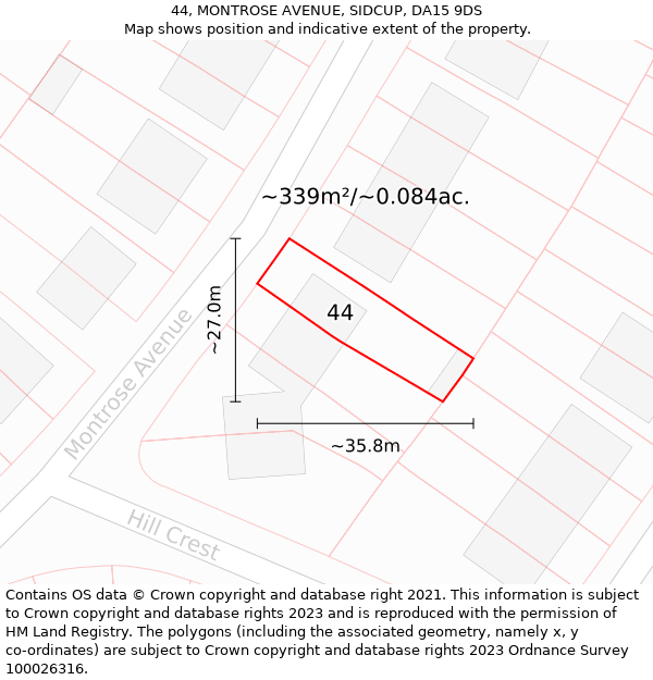 44, MONTROSE AVENUE, SIDCUP, DA15 9DS: Plot and title map