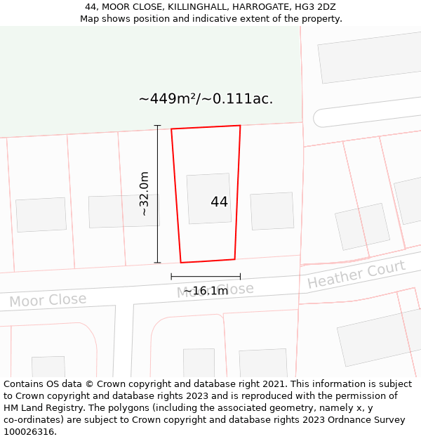 44, MOOR CLOSE, KILLINGHALL, HARROGATE, HG3 2DZ: Plot and title map