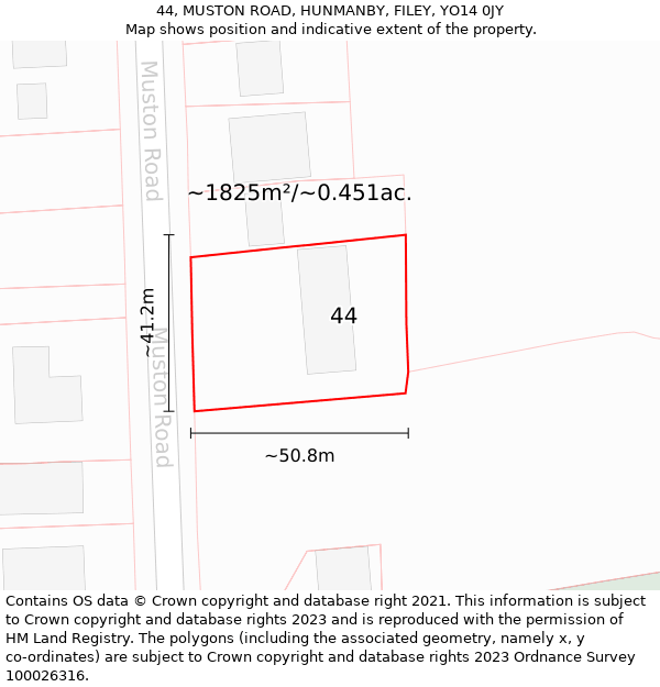 44, MUSTON ROAD, HUNMANBY, FILEY, YO14 0JY: Plot and title map