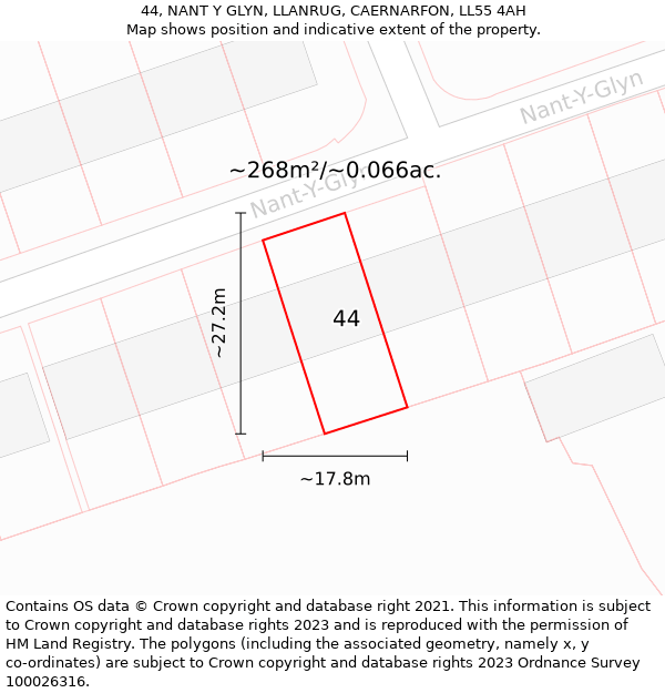 44, NANT Y GLYN, LLANRUG, CAERNARFON, LL55 4AH: Plot and title map