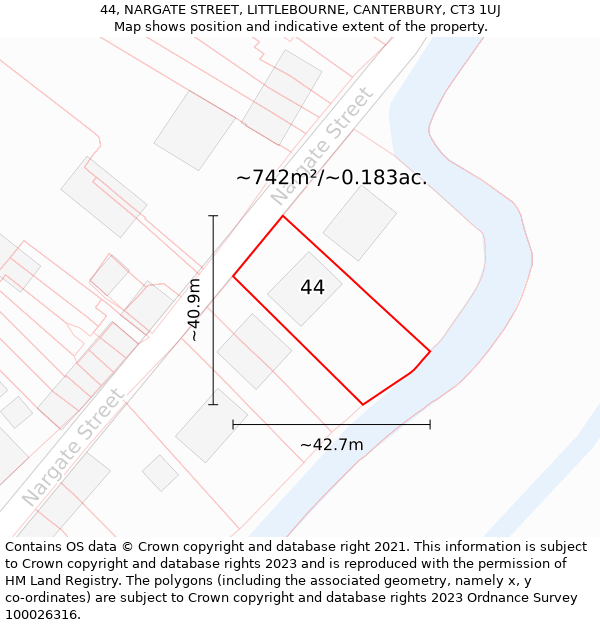 44, NARGATE STREET, LITTLEBOURNE, CANTERBURY, CT3 1UJ: Plot and title map