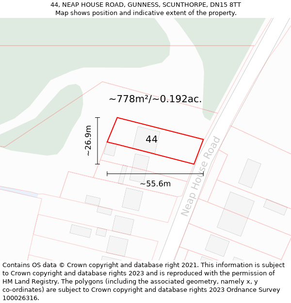 44, NEAP HOUSE ROAD, GUNNESS, SCUNTHORPE, DN15 8TT: Plot and title map