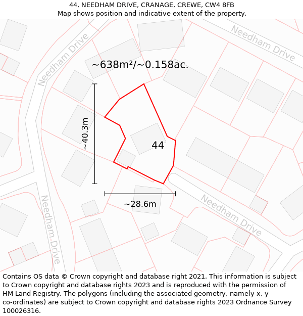 44, NEEDHAM DRIVE, CRANAGE, CREWE, CW4 8FB: Plot and title map