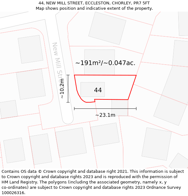 44, NEW MILL STREET, ECCLESTON, CHORLEY, PR7 5FT: Plot and title map