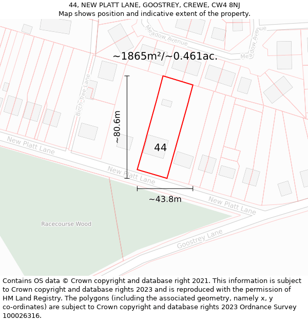 44, NEW PLATT LANE, GOOSTREY, CREWE, CW4 8NJ: Plot and title map